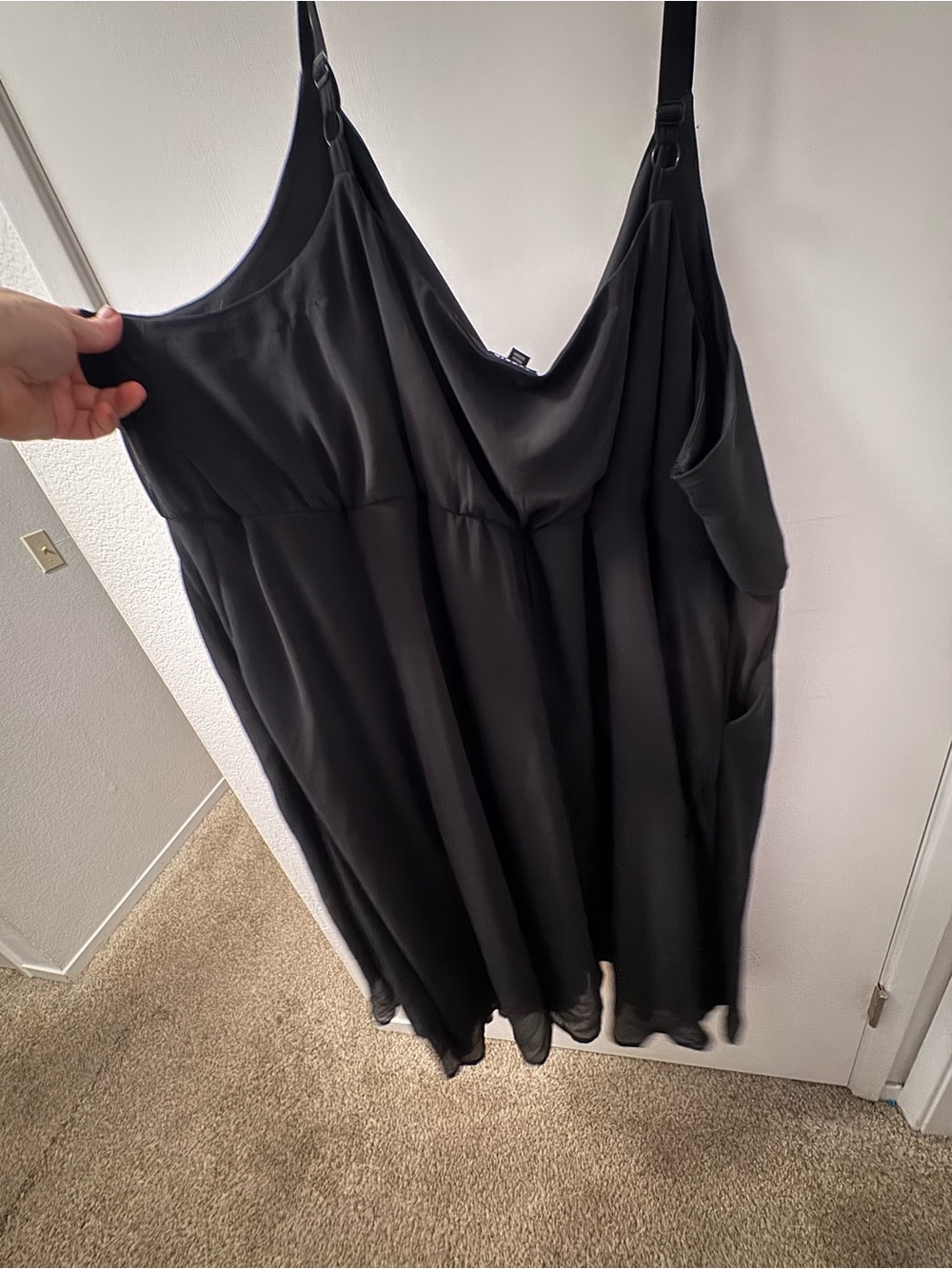 Black cowl neck elegant dress. Black Flowing Slip Dress with Spaghetti Straps